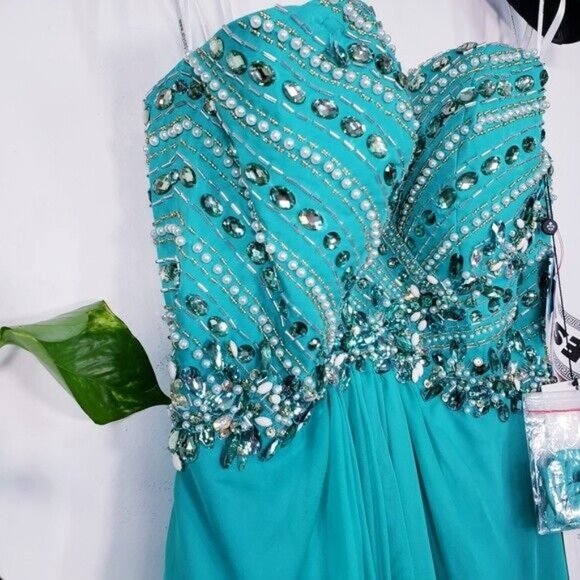 Green Long Gown Small Embellished Cut Out Evening Chiffon Alyce Paris 4 NWT$348 - Picture 7 of 12